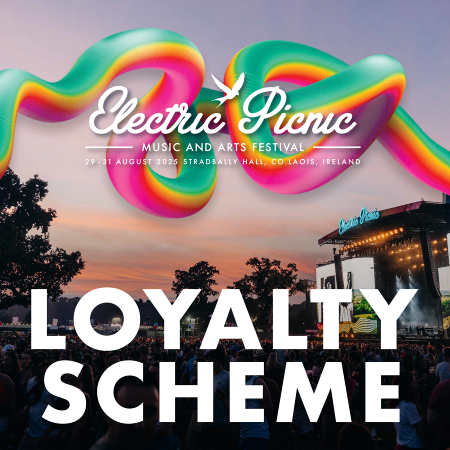 loyalty scheme registration logo infront of a picture of the electric picnic main stage